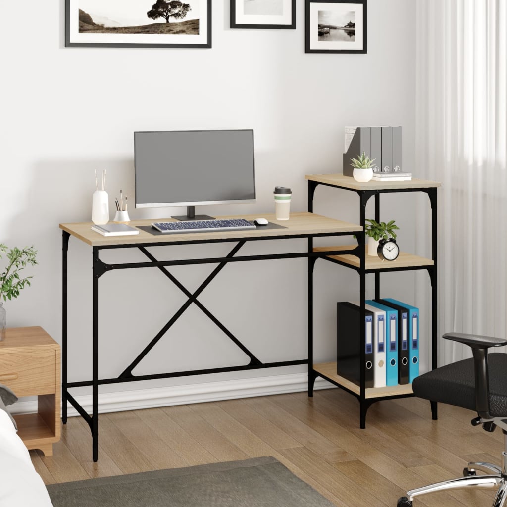 Skrivbord Med Hyllor Sonoma-Ek 135X50X90Cm Konstruerat Trä&amp;Järn