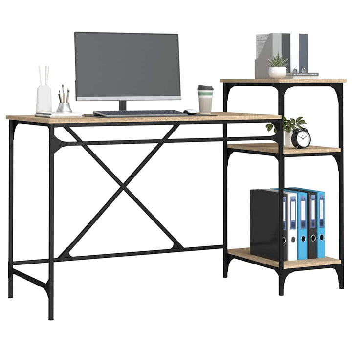 Skrivbord Med Hyllor Sonoma-Ek 135X50X90Cm Konstruerat Trä&amp;Järn
