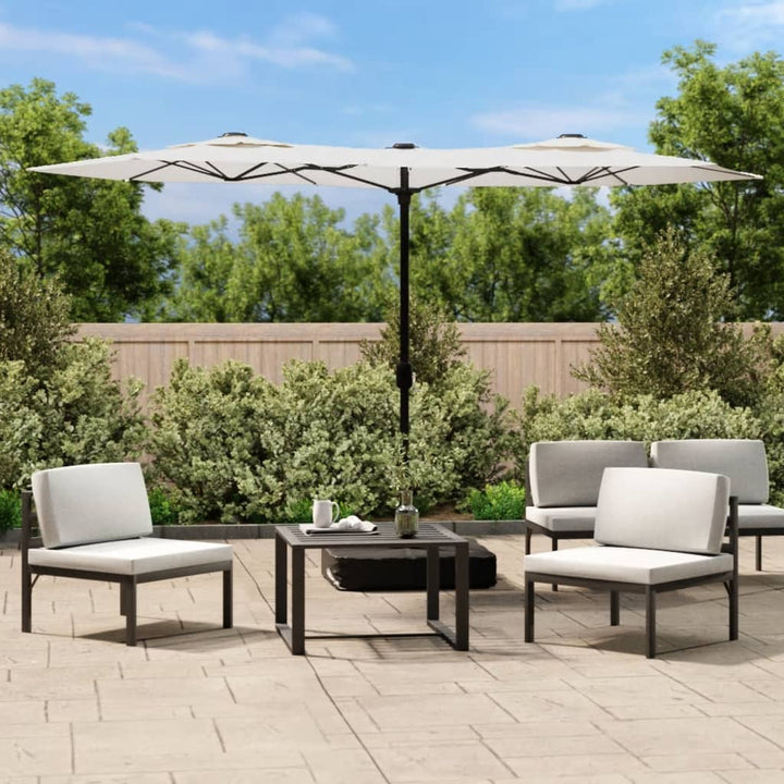Trädgårdsparasoll Dubbelt Med Leds Sand 316X145 Cm