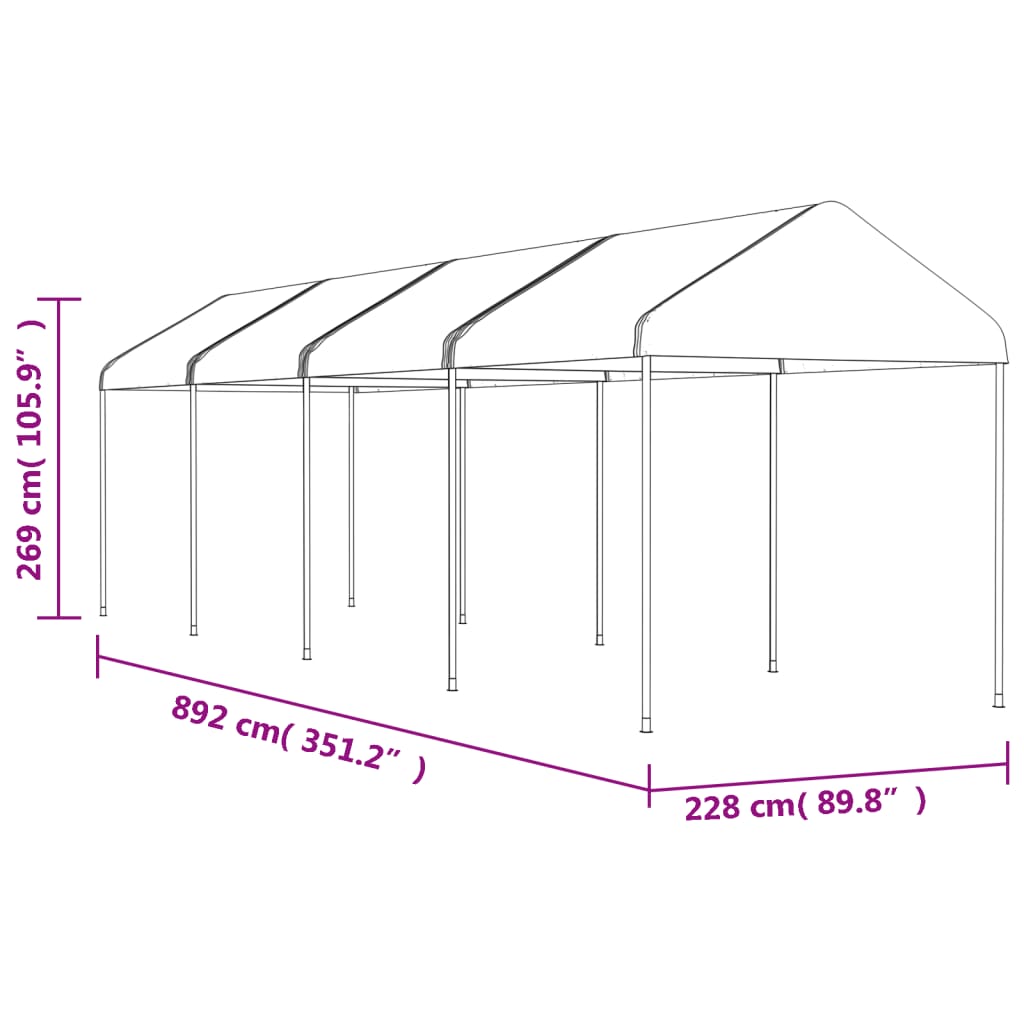 Paviljong Med Tak Vit 8,92X2,28X2,69 M Polyeten