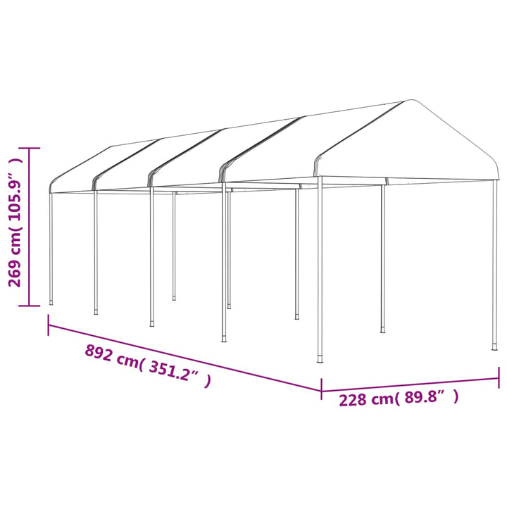 Paviljong Med Tak Vit 8,92X2,28X2,69 M Polyeten