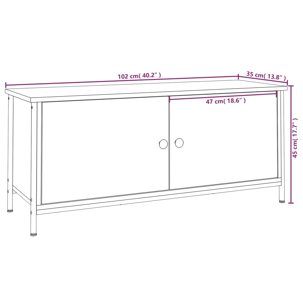 Tv-Bänk Med Dörrar 102X35X45 Cm Konstruerat Trä