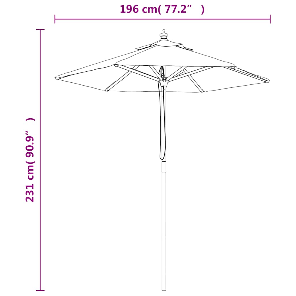 Parasoll Med Trästång 196X231 Cm Vit