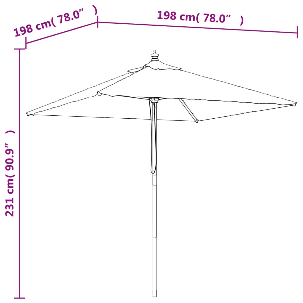 Parasoll Med Trästång 198X198X231 Cm