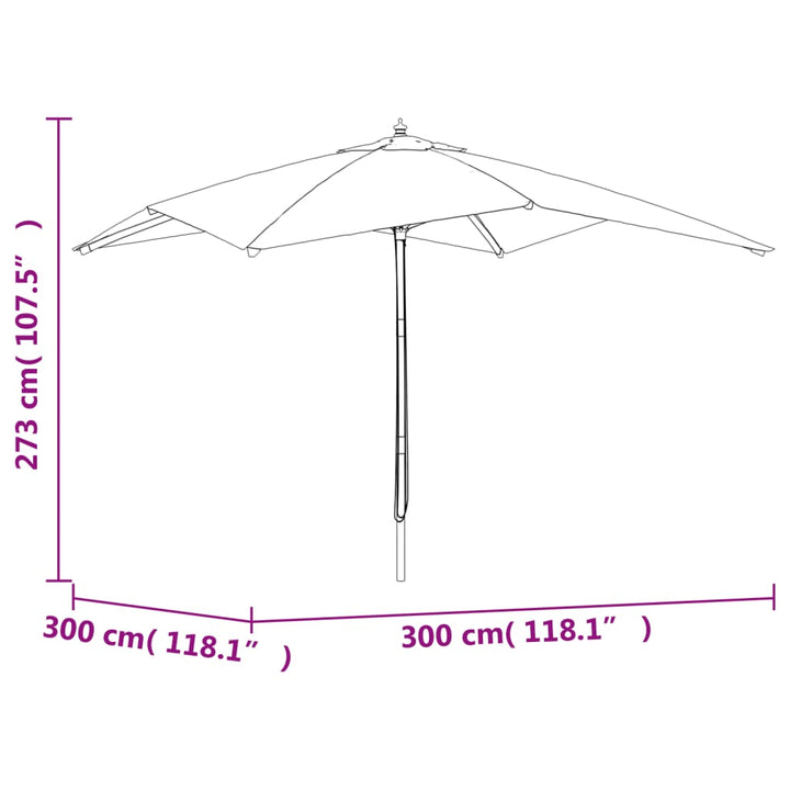 Parasoll Med Trästång 300X300X273 Cm Vit