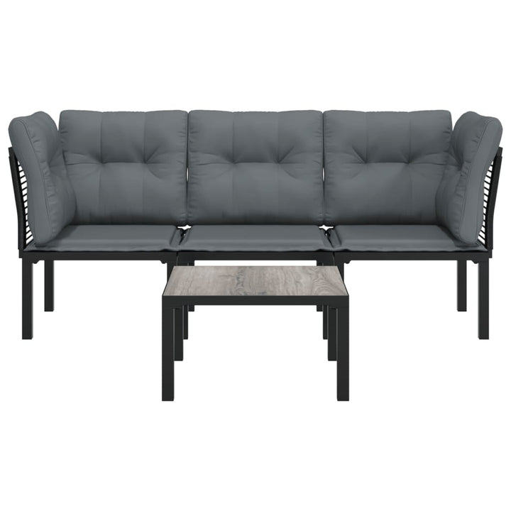 Loungegrupp 4 Delar Svart Och Grå Konstrotting