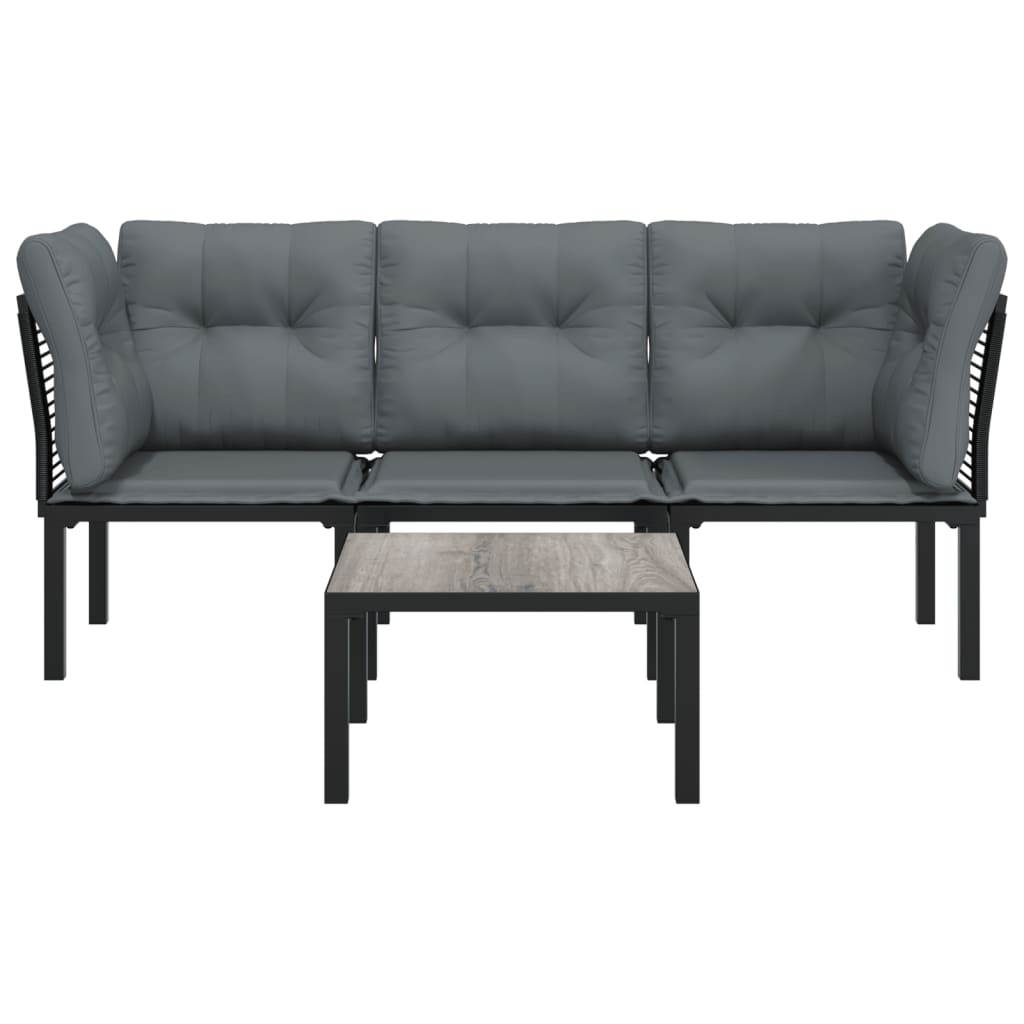 Loungegrupp 4 Delar Svart Och Grå Konstrotting