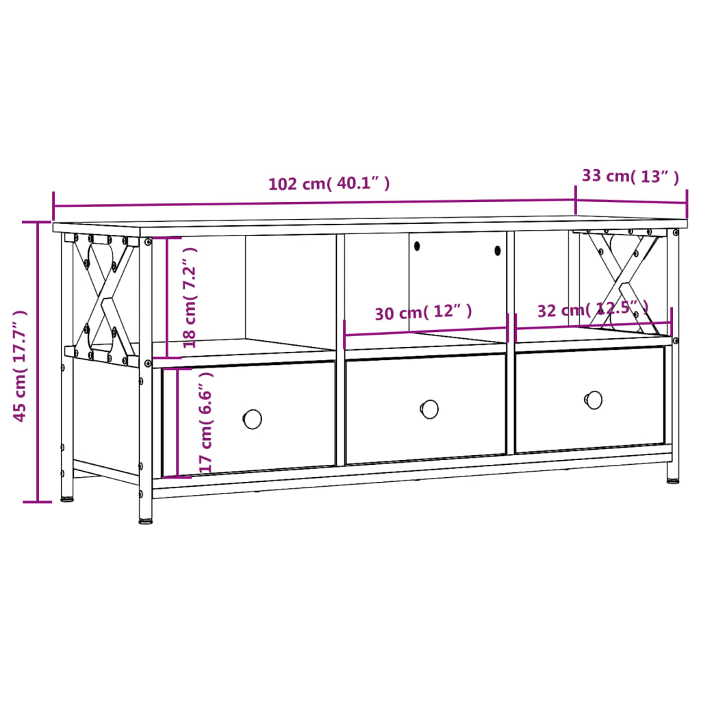Tv-Bänk 102X33X45 Cm Konstruerat Trä &amp; Järn