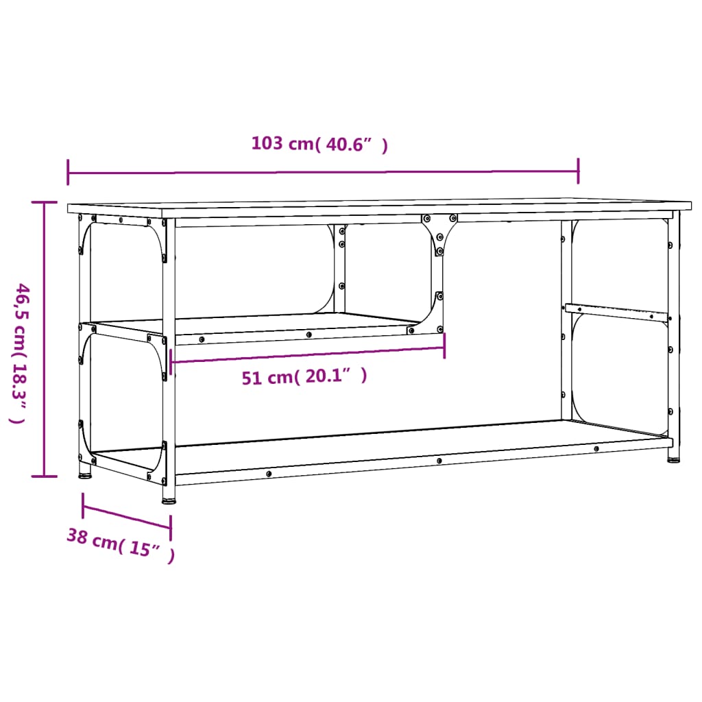 Tv-Bänk 103X38X46,5 Cm Konstruerat Trä Och Stål