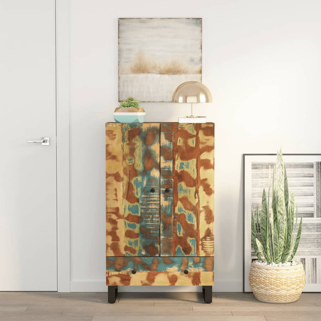 Skåp Med 3 Dörrar 40X33X110 Cm Massivt Mangoträ Och Järn