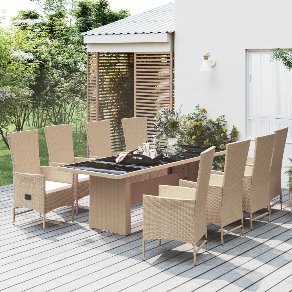Matgrupp För Trädgården Med Dynor 7 Delar Beige Konstrotting