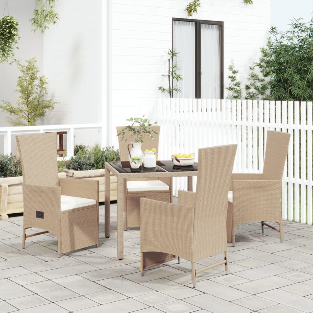 Matgrupp För Trädgården Med Dynor 9 Delar Beige Konstrotting