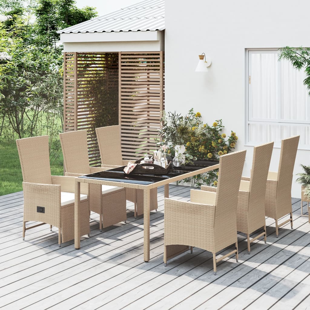 Matgrupp För Trädgården Med Dynor 9 Delar Beige Konstrotting