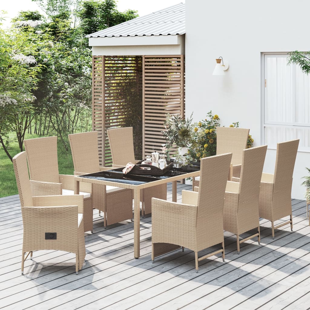 Matgrupp För Trädgården Med Dynor 9 Delar Beige Konstrotting