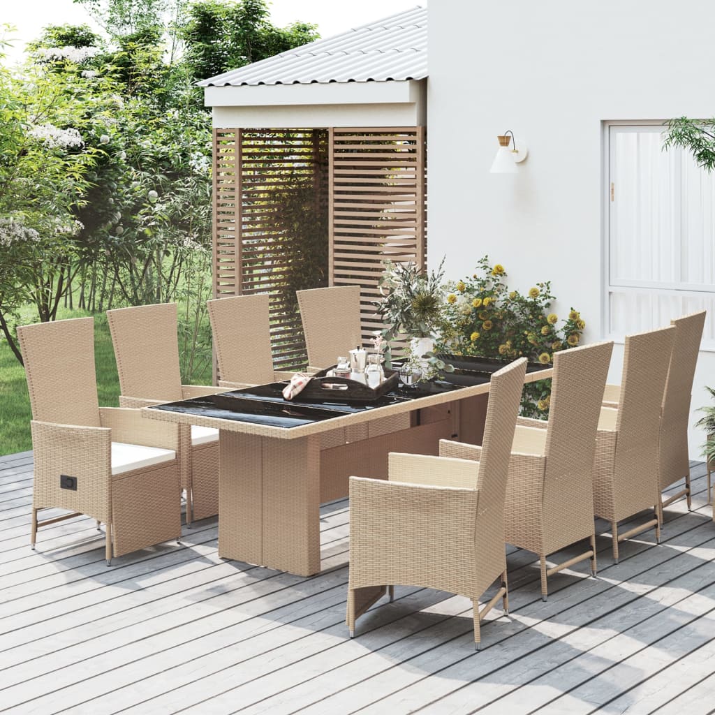 Matgrupp För Trädgården Med Dynor 9 Delar Beige Konstrotting