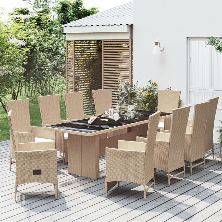 Matgrupp För Trädgården Med Dynor 9 Delar Beige Konstrotting