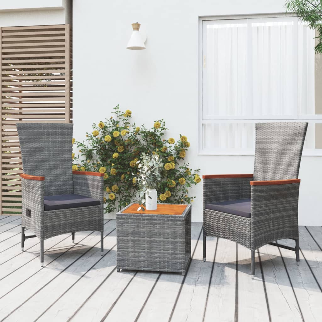 Loungegrupp För Trädgården 3 Delar Grå Konstrotting&Akacia