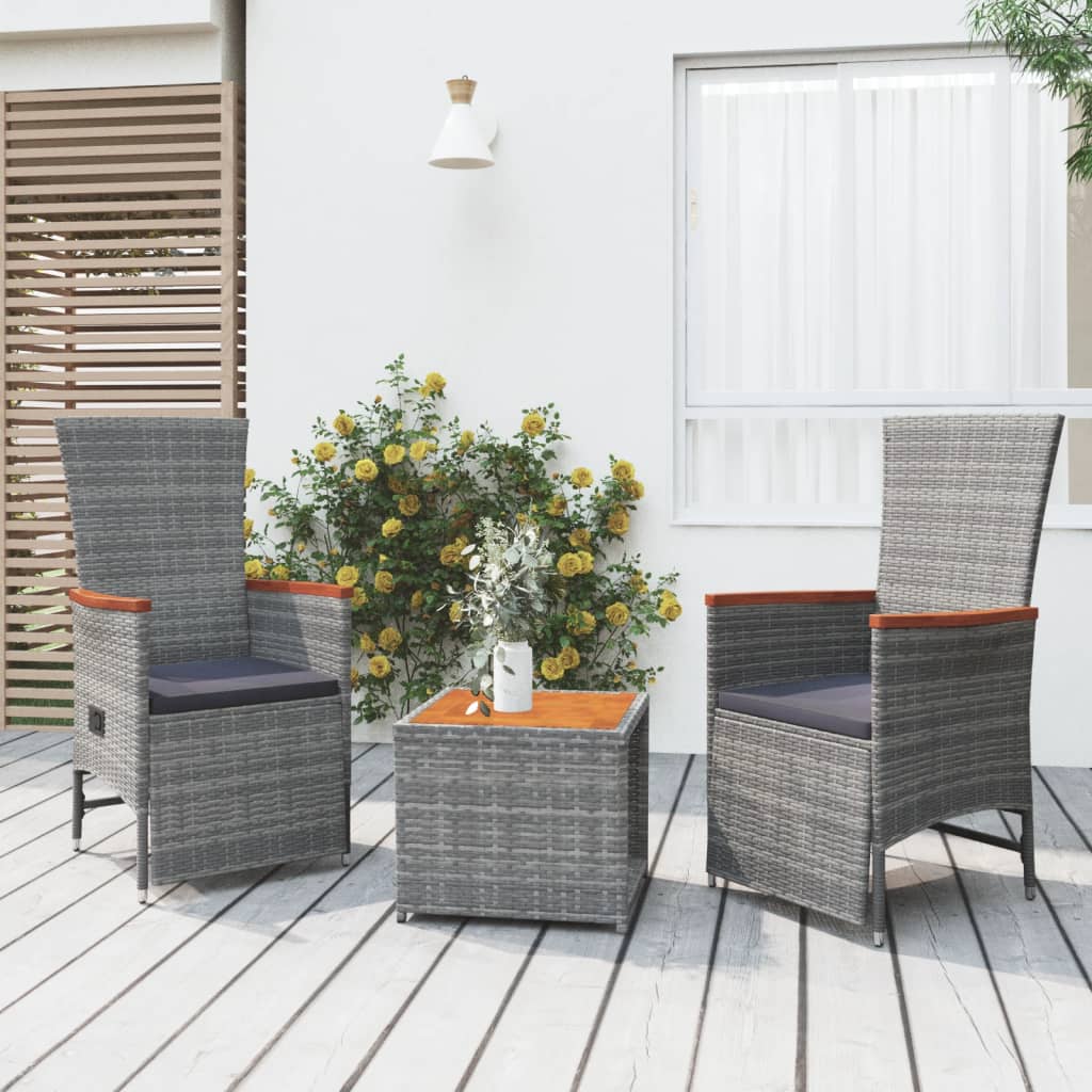 Loungegrupp För Trädgården 3 Delar Grå Konstrotting&amp;Akacia