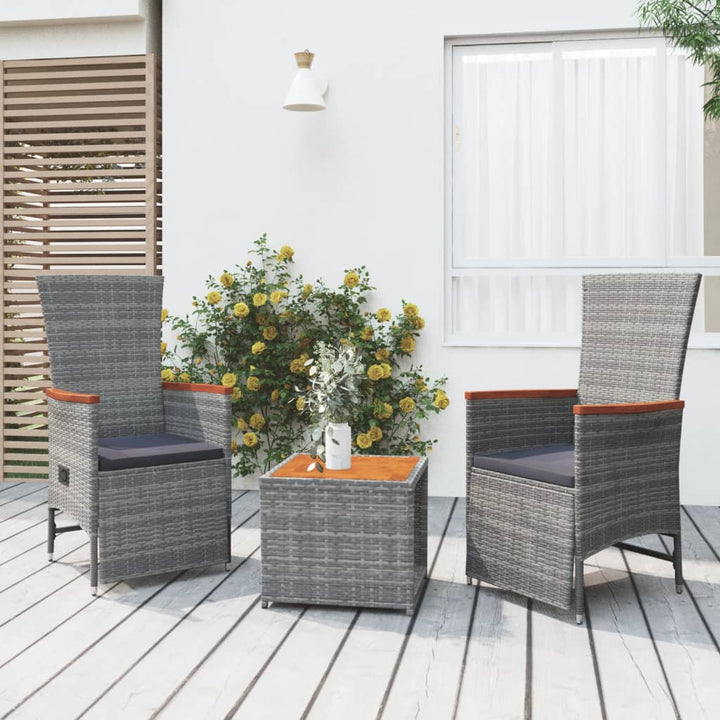 Loungegrupp För Trädgården 3 Delar Grå Konstrotting&amp;Akacia