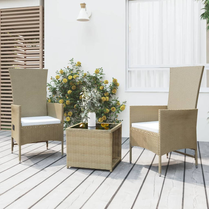 Loungegrupp För Trädgården 3 Delar Beige Konstrotting&amp;Stål