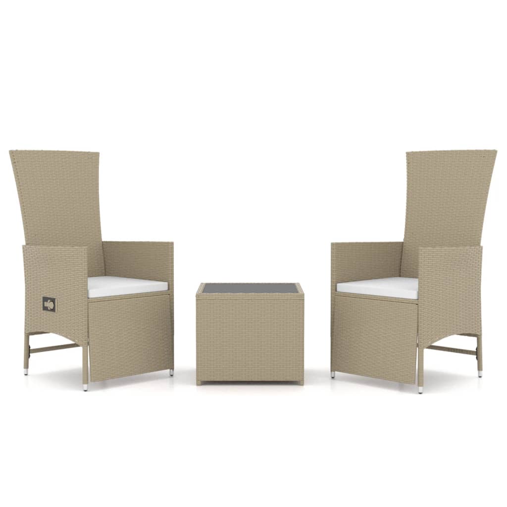 Loungegrupp För Trädgården 3 Delar Beige Konstrotting&Stål