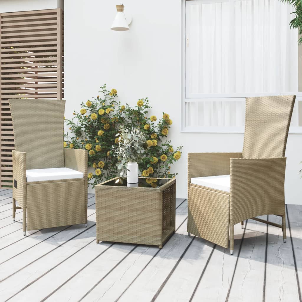 Loungegrupp För Trädgården 3 Delar Beige Konstrotting&Stål