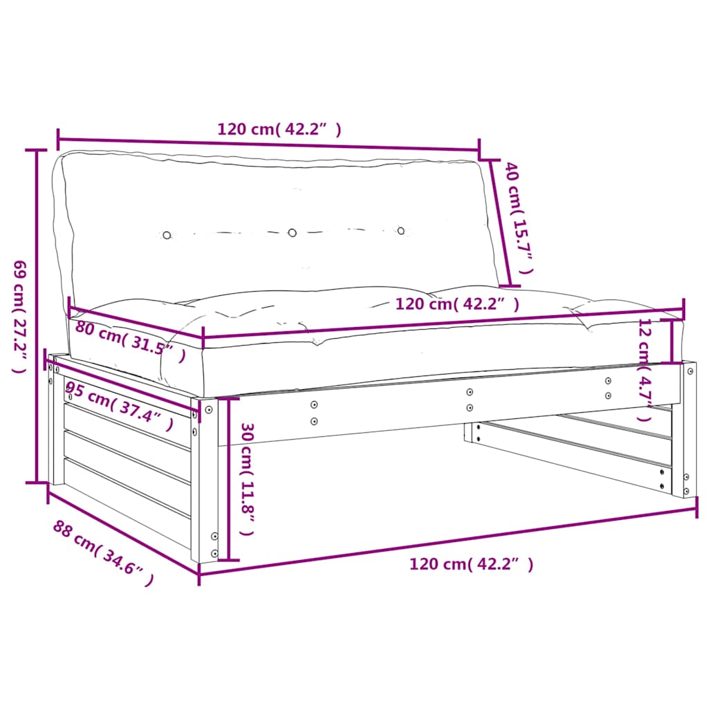 Mittensoffa Vit 120X80 Cm Massiv Furu