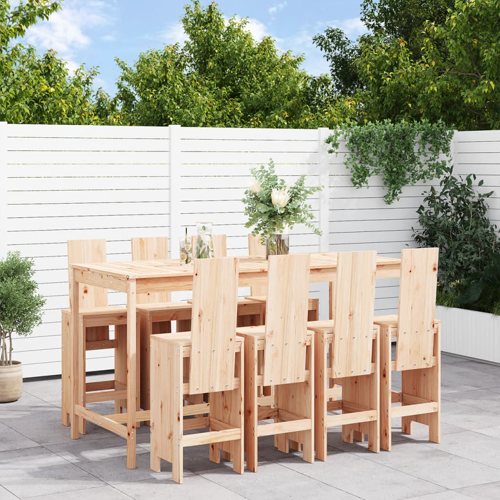 Barmöbler För Trädgården 9 Delar Grå Massiv Furu