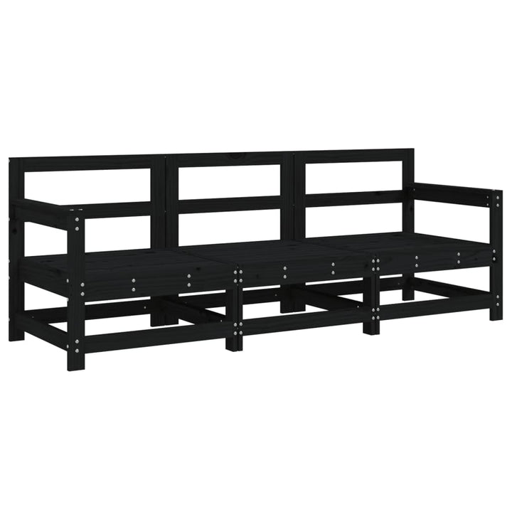 Loungegrupp 3 Delar Svart Massiv Furu