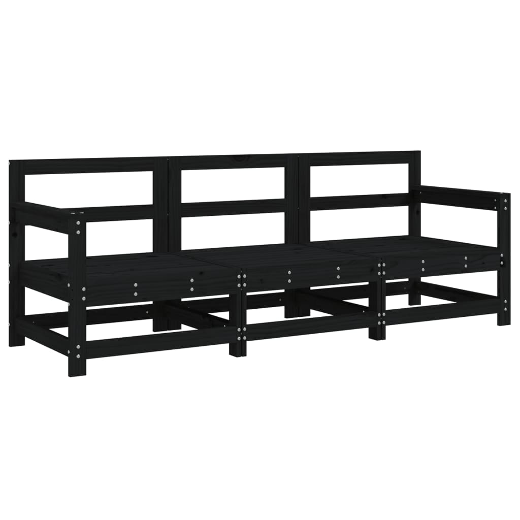 Loungegrupp 3 Delar Svart Massiv Furu