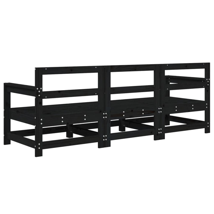 Loungegrupp 3 Delar Svart Massiv Furu