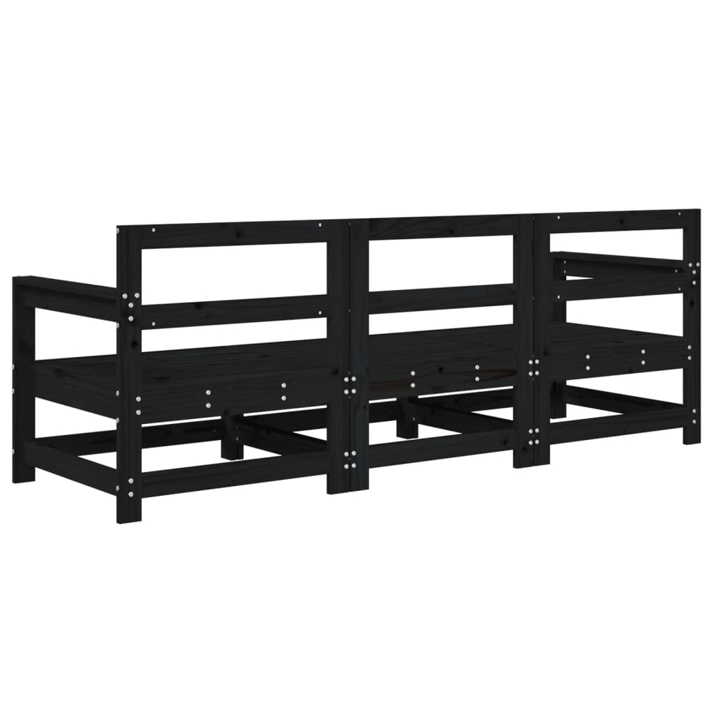 Loungegrupp 3 Delar Svart Massiv Furu