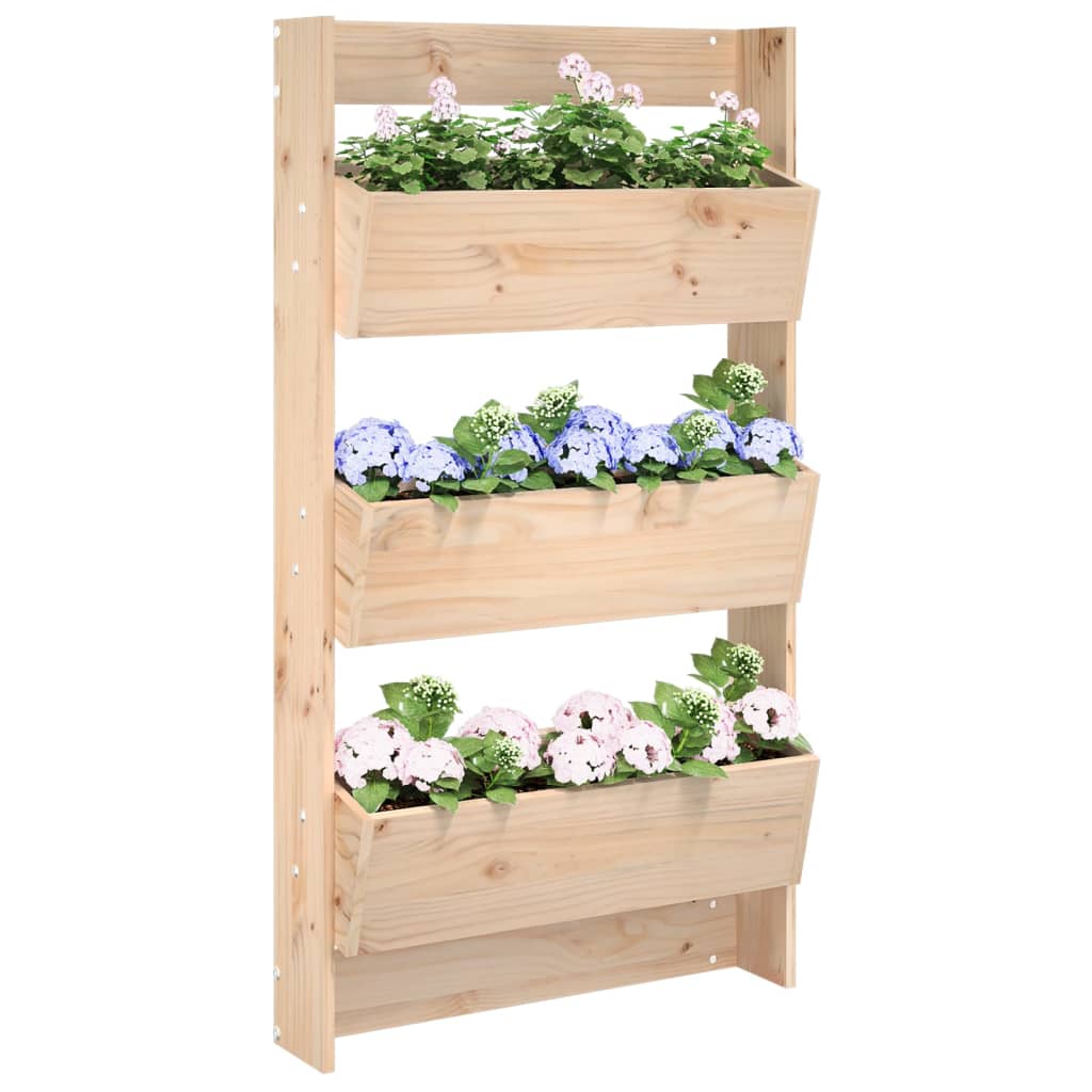 Odlingslåda För Vägg 3 Nivåer 60X18,5X110 Cm Svart Massiv Furu