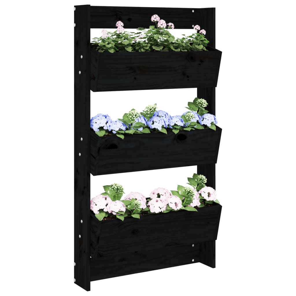 Odlingslåda För Vägg 3 Nivåer 60X18,5X110 Cm Svart Massiv Furu
