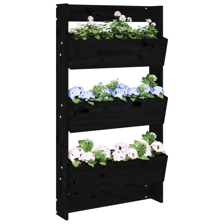 Odlingslåda För Vägg 3 Nivåer 60X18,5X110 Cm Svart Massiv Furu