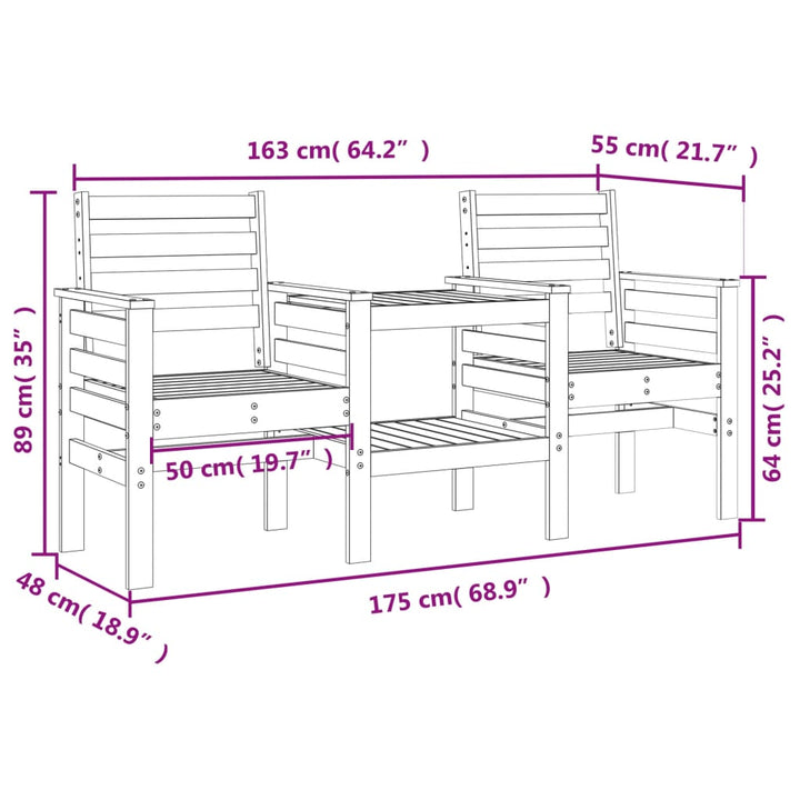 Trädgårdsbänk Med Bord 2-Sits Massiv Furu
