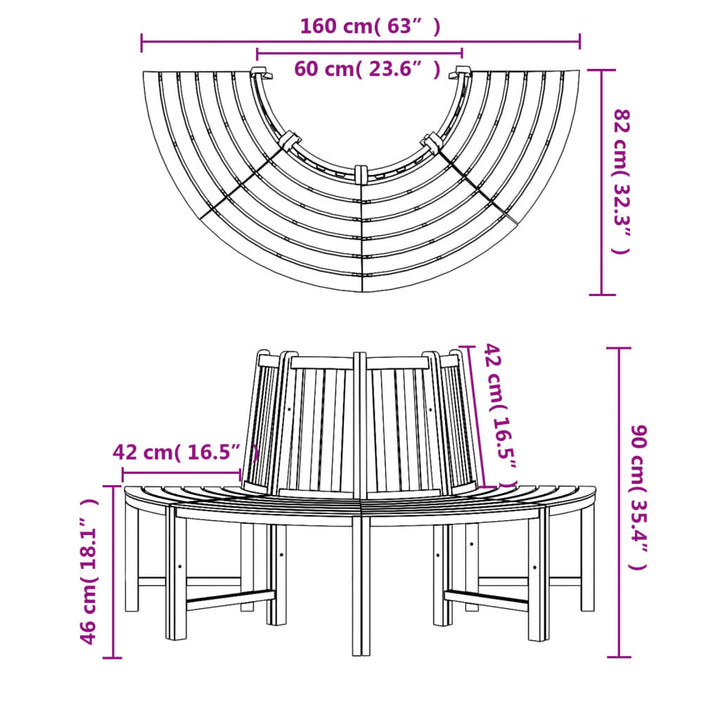 Trädbänk Halvrund Ø160 Cm Massiv Teak