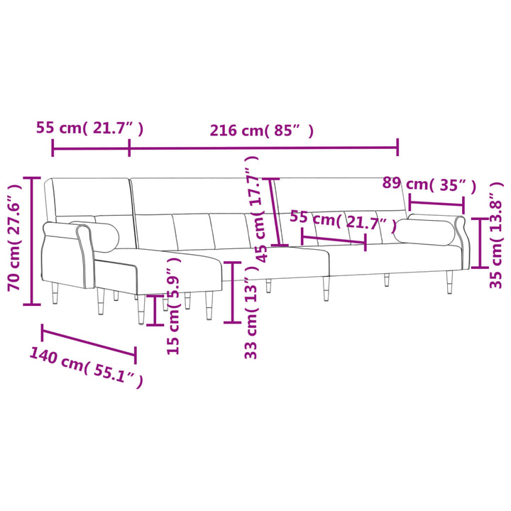 L-Formad Soffa 271X140X70 Cm Sammet