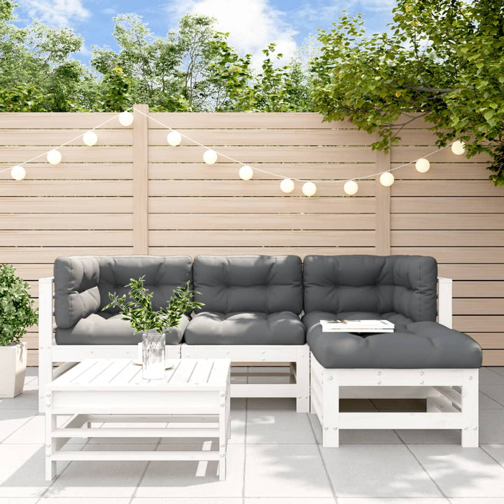 Loungegrupp För Trädgården Med Dynor 5 Delar Vit Massivt Trä