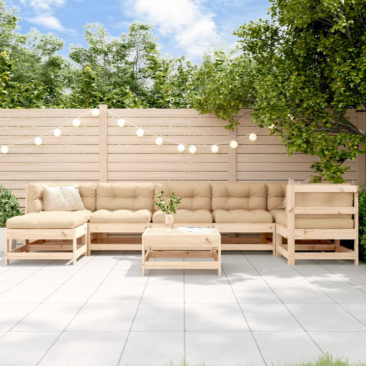 Loungegrupp För Trädgården Med Dynor 8 Delar Vit Massivt Trä