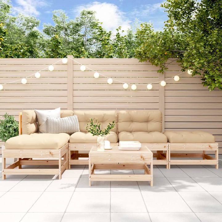Loungegrupp För Trädgården Med Dynor 6 Delar Massivt Trä