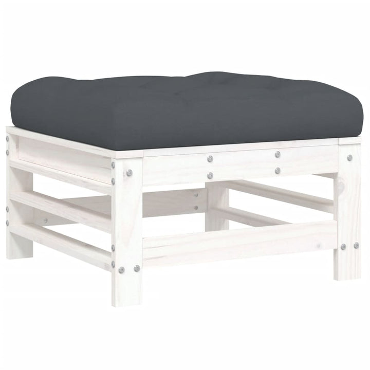 Loungegrupp För Trädgården Med Dynor 7 Delar Vit Massivt Trä