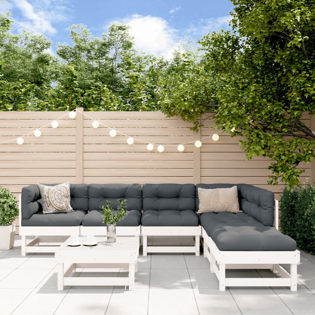 Loungegrupp För Trädgården Med Dynor 7 Delar Massivt Trä