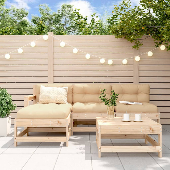 Loungegrupp För Trädgården Med Dynor 5 Delar Vit Massivt Trä