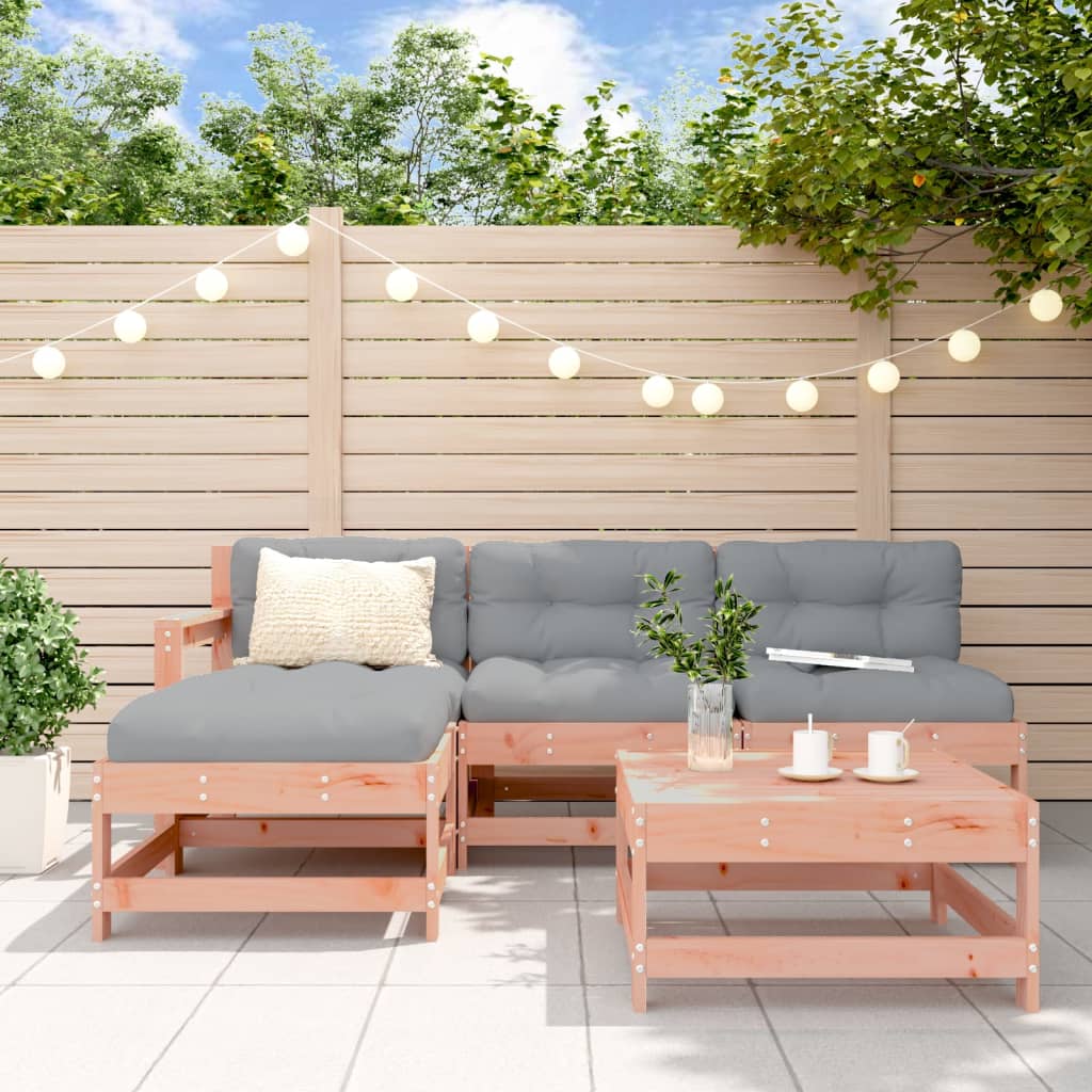 Loungegrupp För Trädgården Med Dynor 5 Delar Vit Massivt Trä