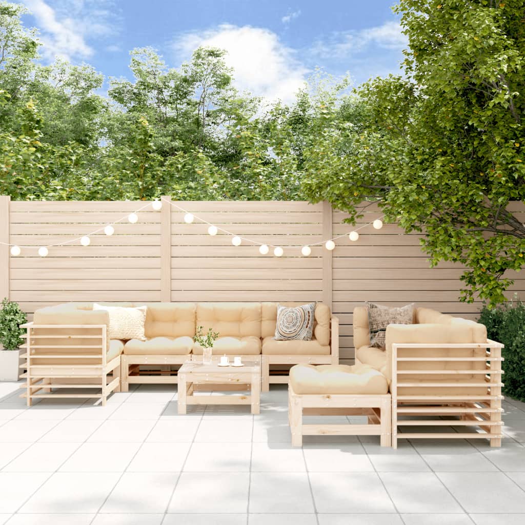 Loungegrupp För Trädgården Med Dynor 10 Delar Vit Massivt Trä