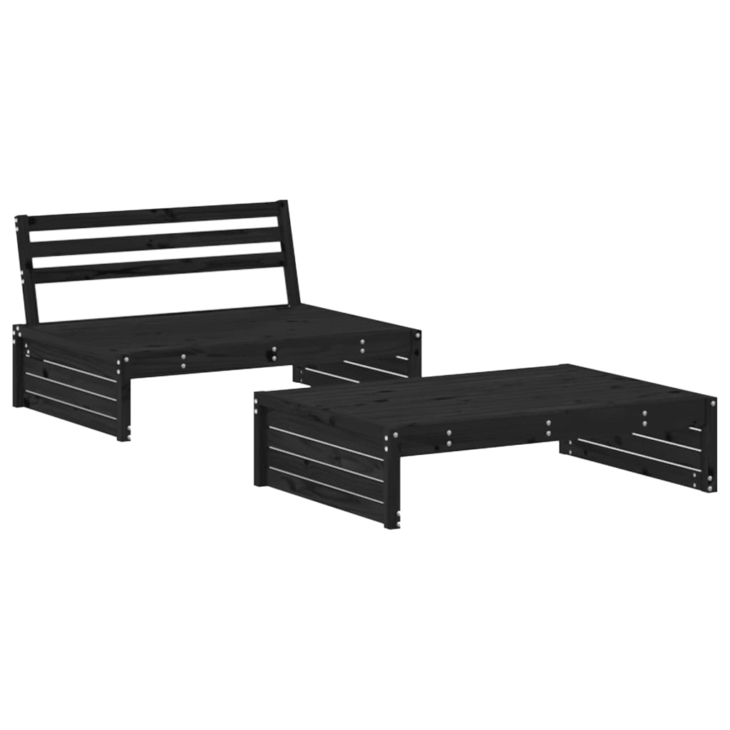 Loungegrupp För Trädgården Med Dynor 2 Delar Svart Massivt Trä