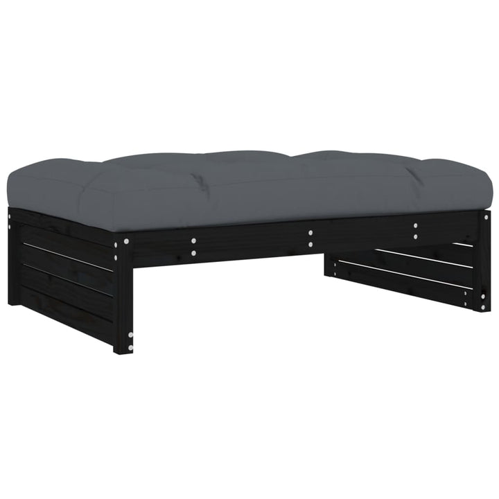 Loungegrupp För Trädgården Med Dynor 2 Delar Svart Massivt Trä