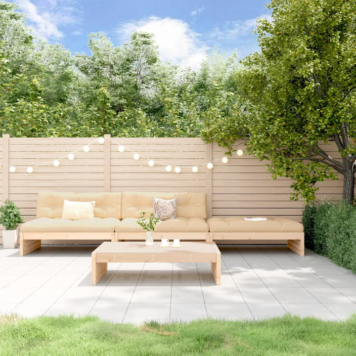 Loungegrupp För Trädgården Med Dynor 4 Delar Vit Massivt Trä