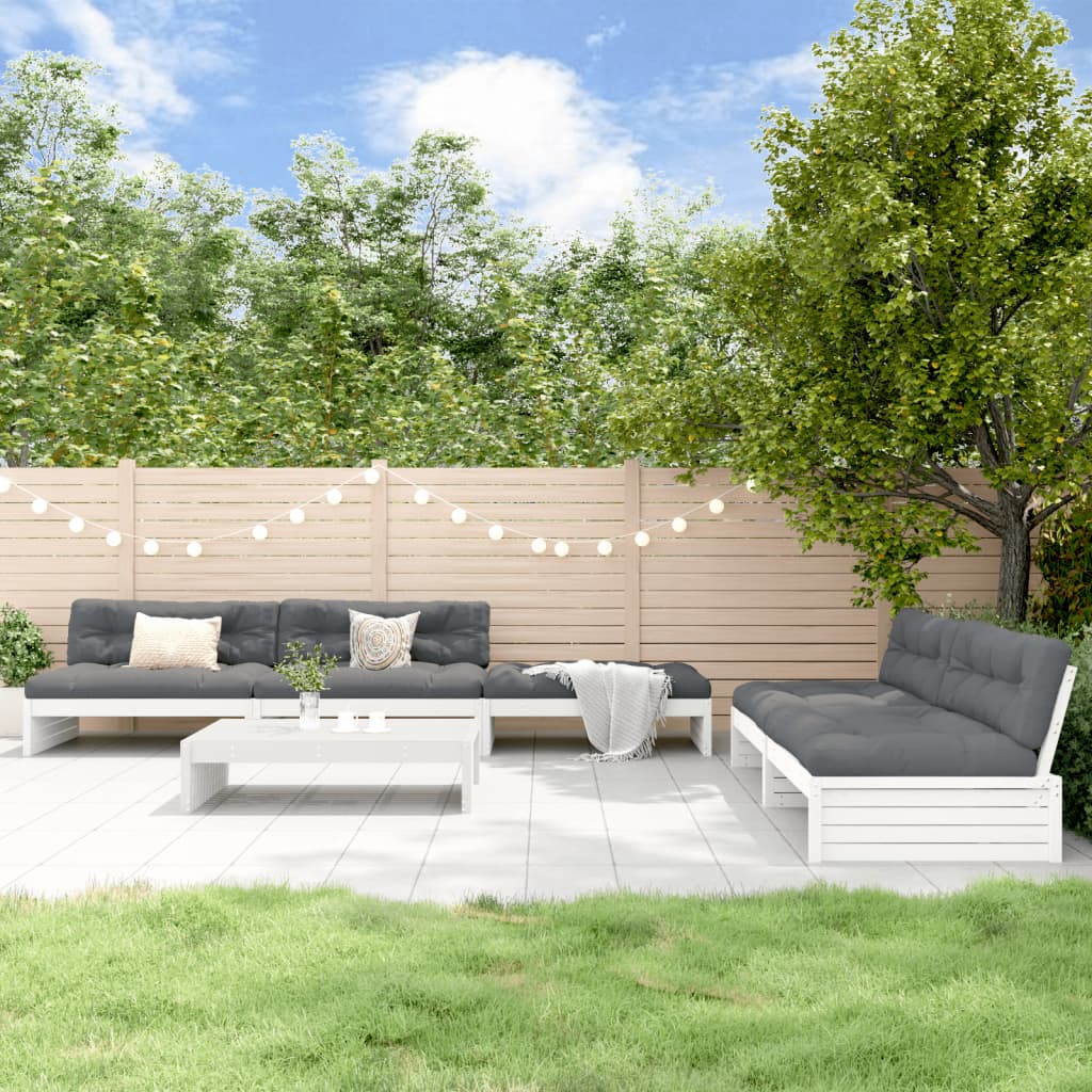 Loungegrupp För Trädgården Med Dynor 6 Delar Vit Massiv Teak
